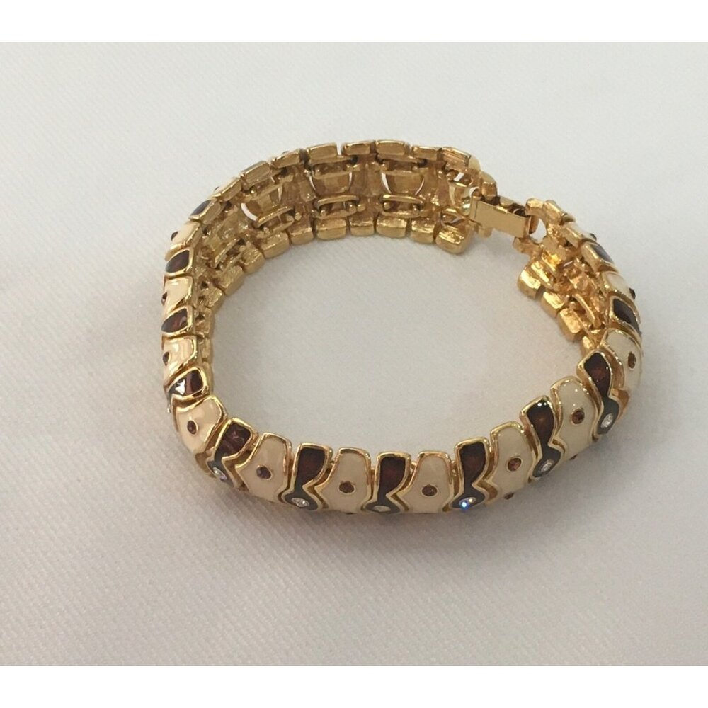 Joan Rivers Link Bracelet Cream White  Amber Red Brown Clear  Rhinestones 7.5 “